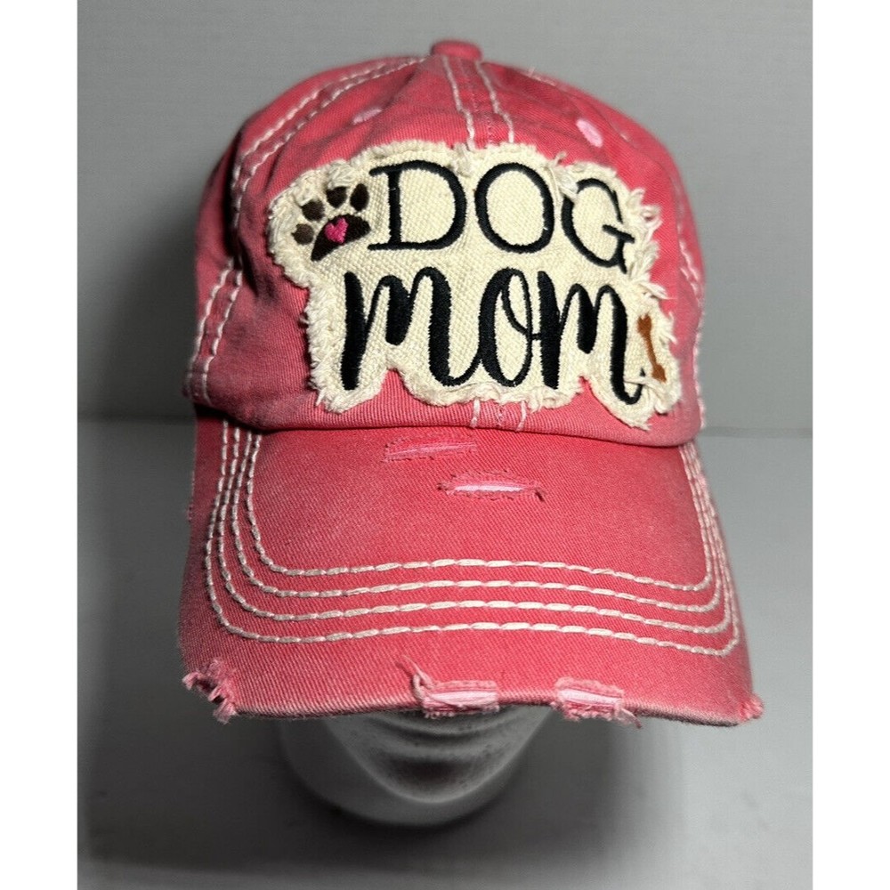 Dog Mom Hat Women’s Pink Adjustable StrapBack Rip Distressed Pet Dog Lover’s Cap